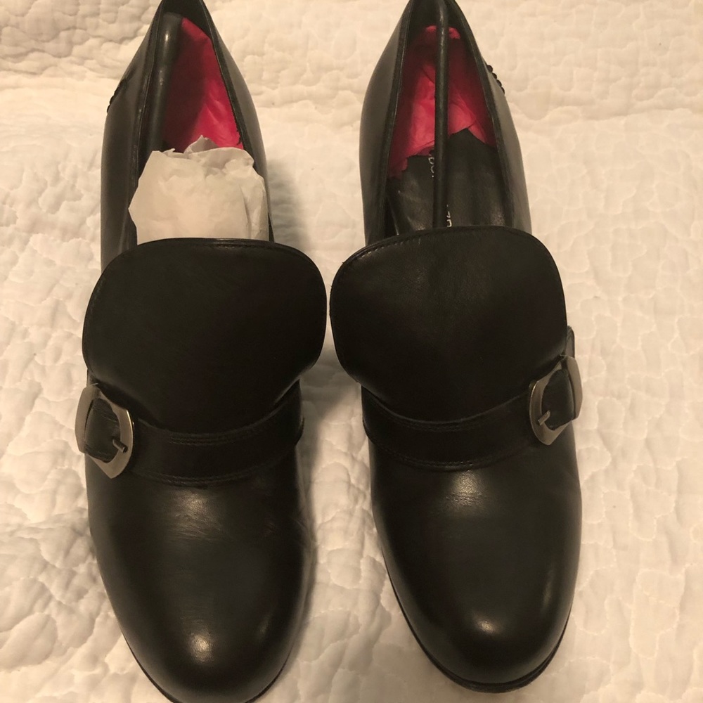 Chunky black buckle heel